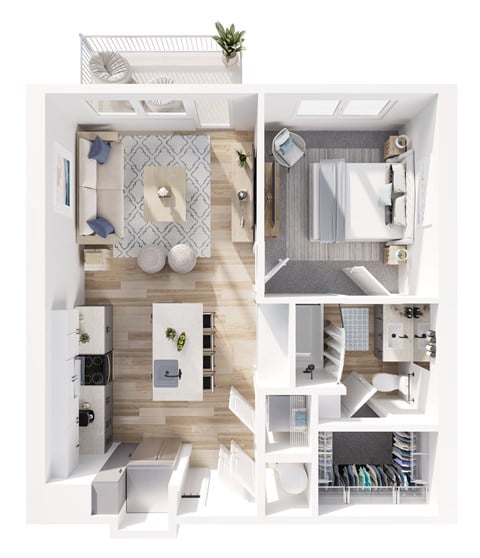 Floor plan for 1 bed, 1 bath, 678 sqft